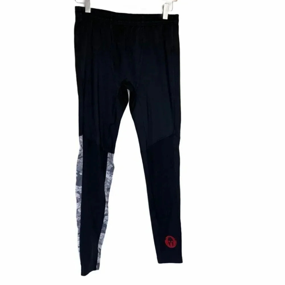 Spartan M men black/white camo‎ compression tights